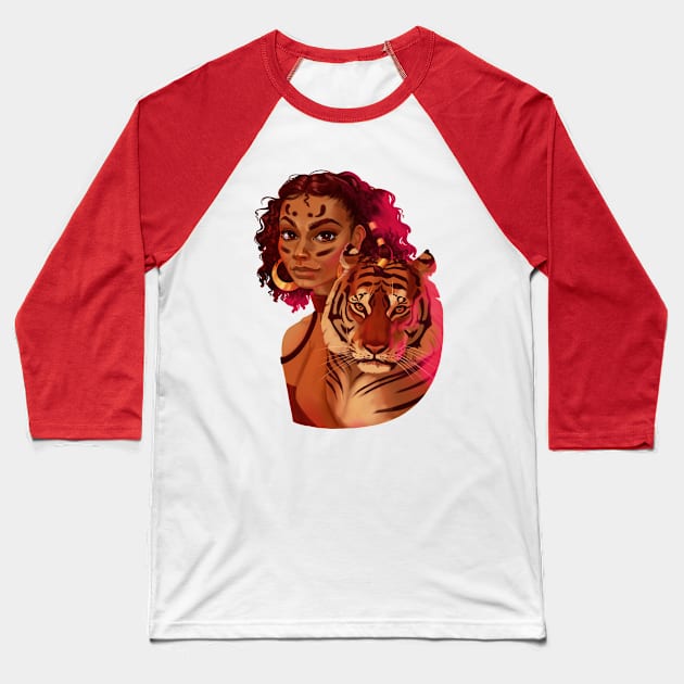 Girl with tiger Baseball T-Shirt by Yana Graffox